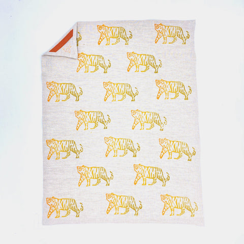  Tigers in Golden Rod Linen Tea Towels