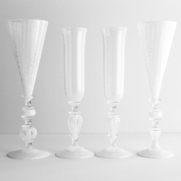 Reticello Cane Bridal Champagne Flutes, Set of 2