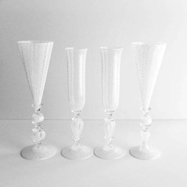 Reticello Cane Bridal Champagne Flutes, Set of 2