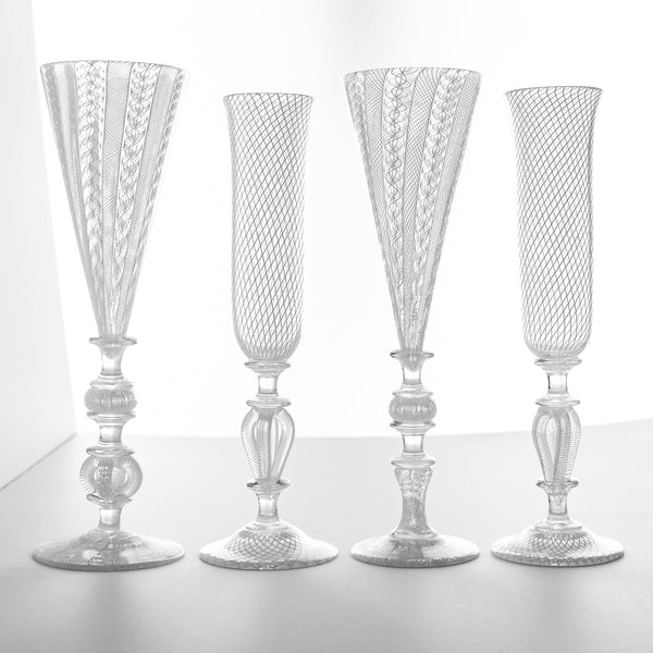 Reticello Cane Bridal Champagne Flutes, Set of 2
