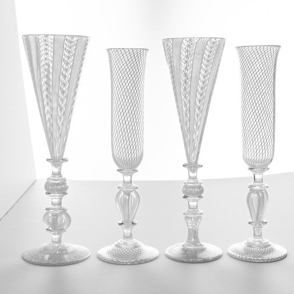 Reticello Cane Bridal Champagne Flutes, Set of 2