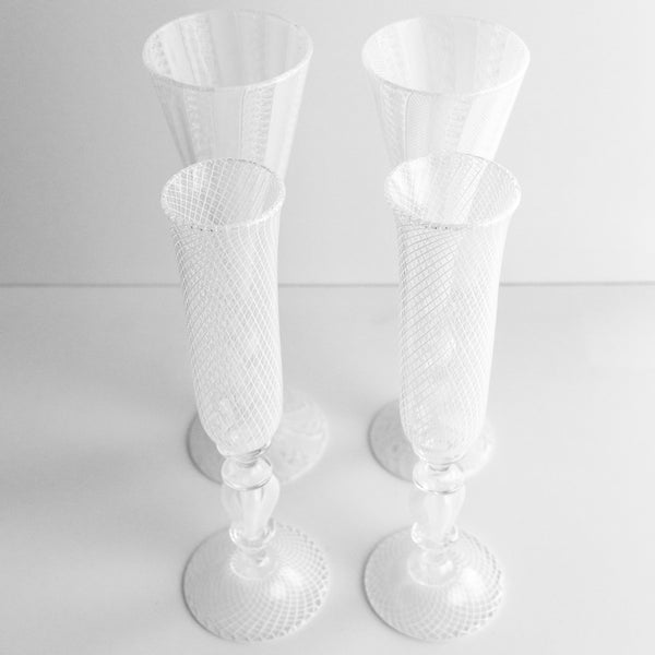 Reticello Cane Bridal Champagne Flutes, Set of 2