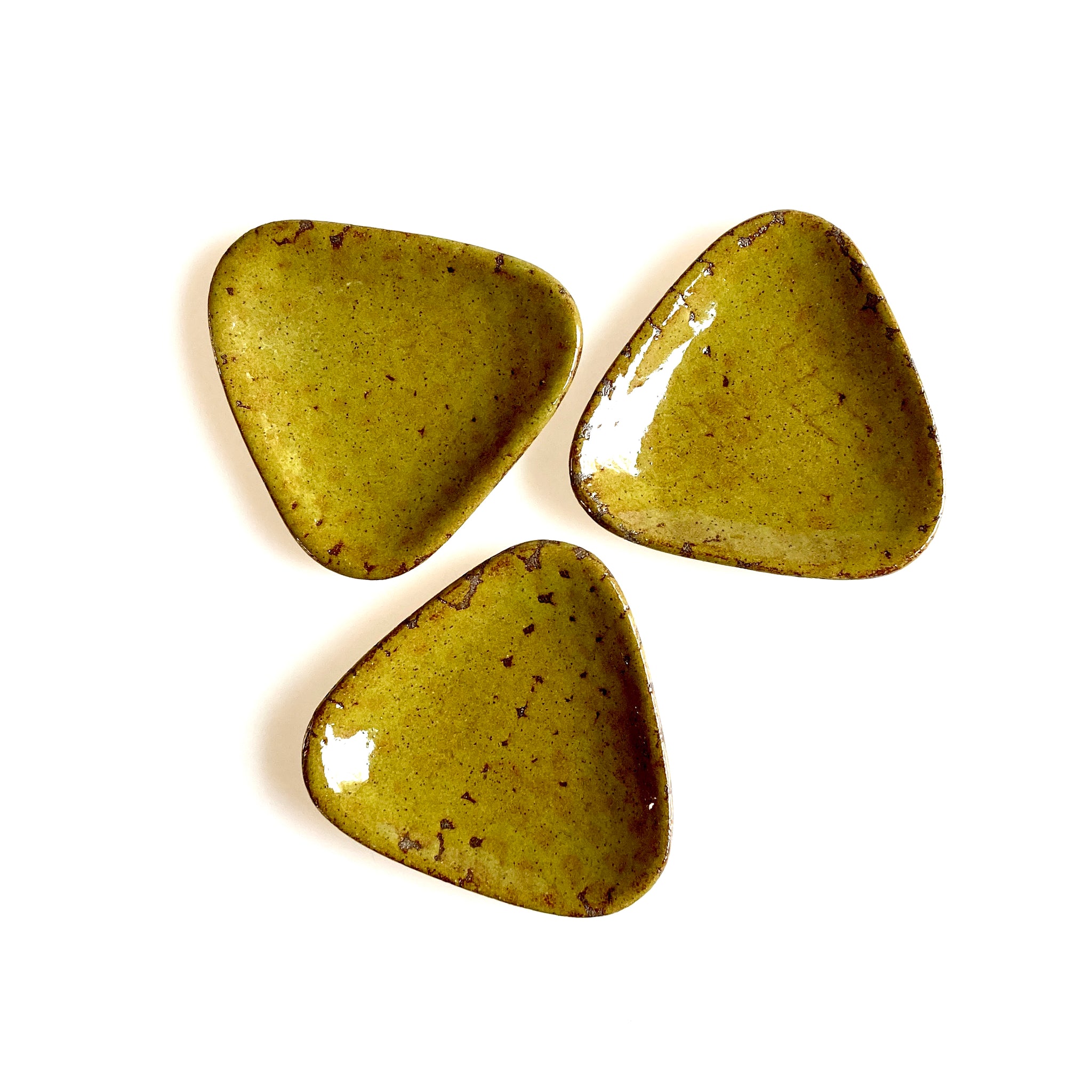 Moss Green Triangular Appetizer Plate, Set of 3