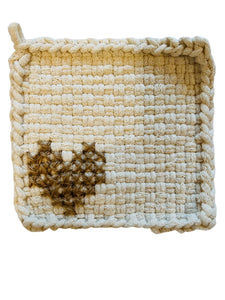 Heart Winter White + Twine Cross Stitch Potholder