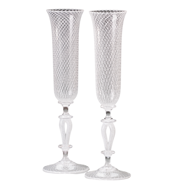 Reticello Cane Bridal Champagne Flutes, Set of 2