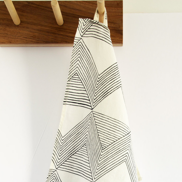 Zig Zag Charcoal on Ivory Tea Towel