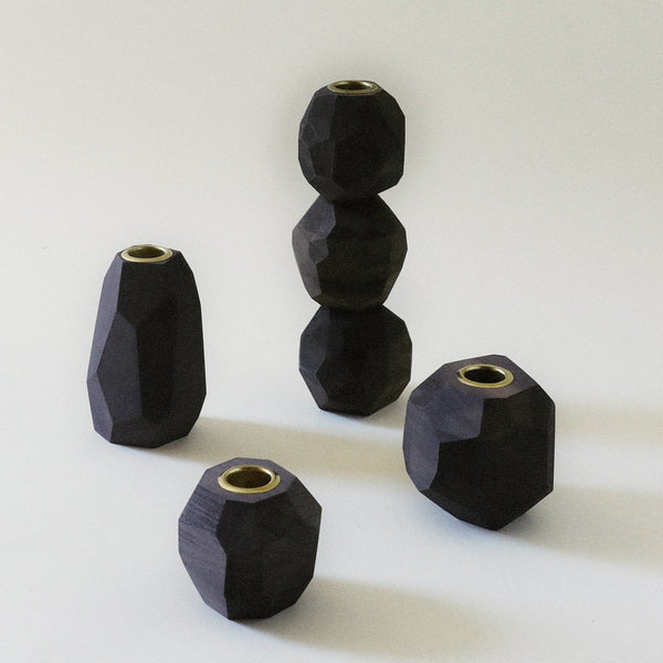 Ugo Midnight Black Candlestick Holder, Tall