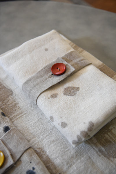 Drips White Linen Table Runner in Khaki