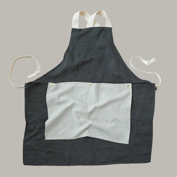 The Rowan Apron Charcoal with Flax Flounce