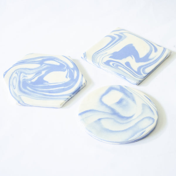 Saori M Circle Blue Stoneware Coaster, Set of 3