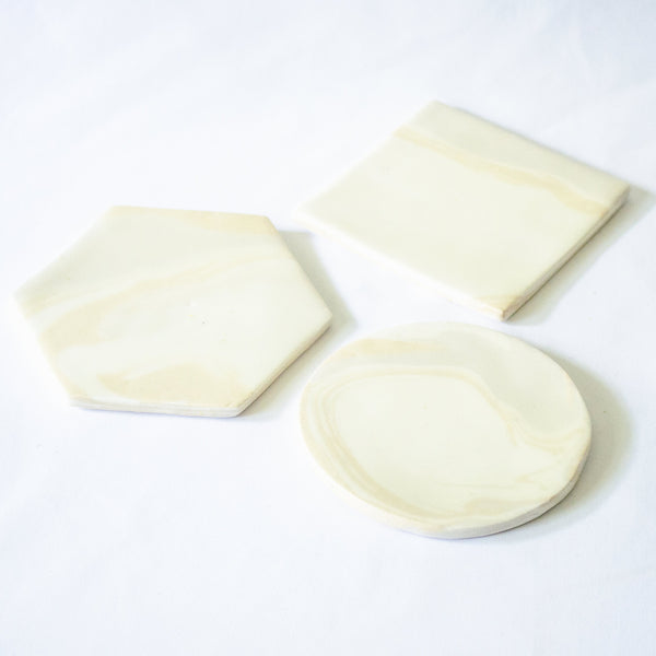 Saori M Square Cream Stoneware Coaster, Set of 3