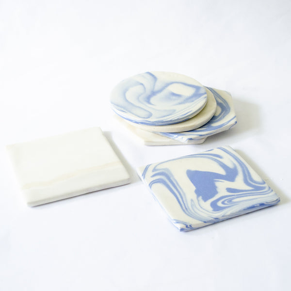 Saori M Hexagon Blue Stoneware Coaster, Set of 3
