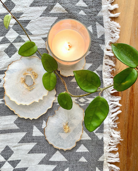 Geode Resin White Coaster, Set of 4