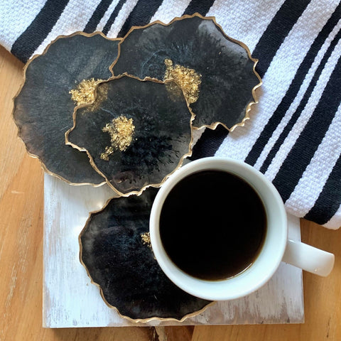 Geode Resin Black Coaster, Set of 4