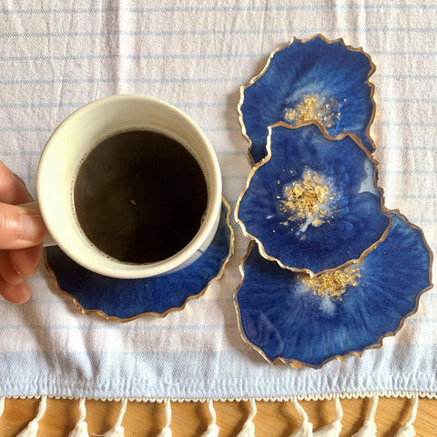 Geode Resin Navy Coaster, Set of 4