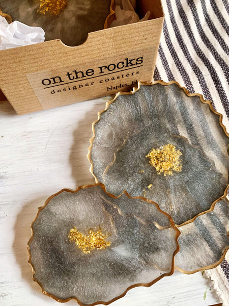 Geode Resin Gray Coaster, Set of 4
