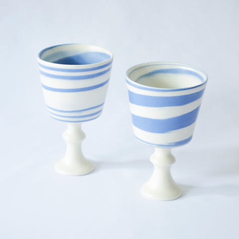 Saori M Blue + White Goblet, Set of 2