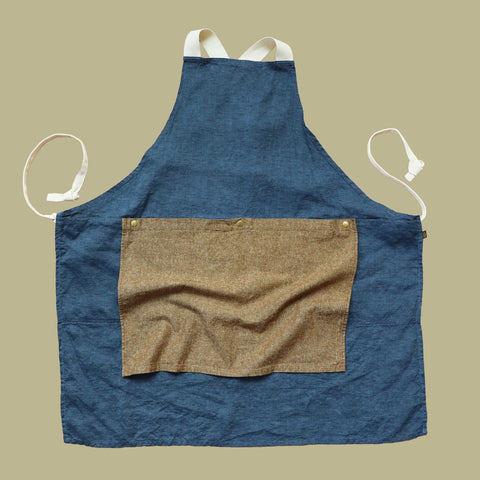 The Rowan Apron Indigo with Nutmeg Flounce