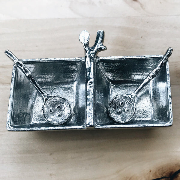 Salt & Pepper Tray with Twig Spoons