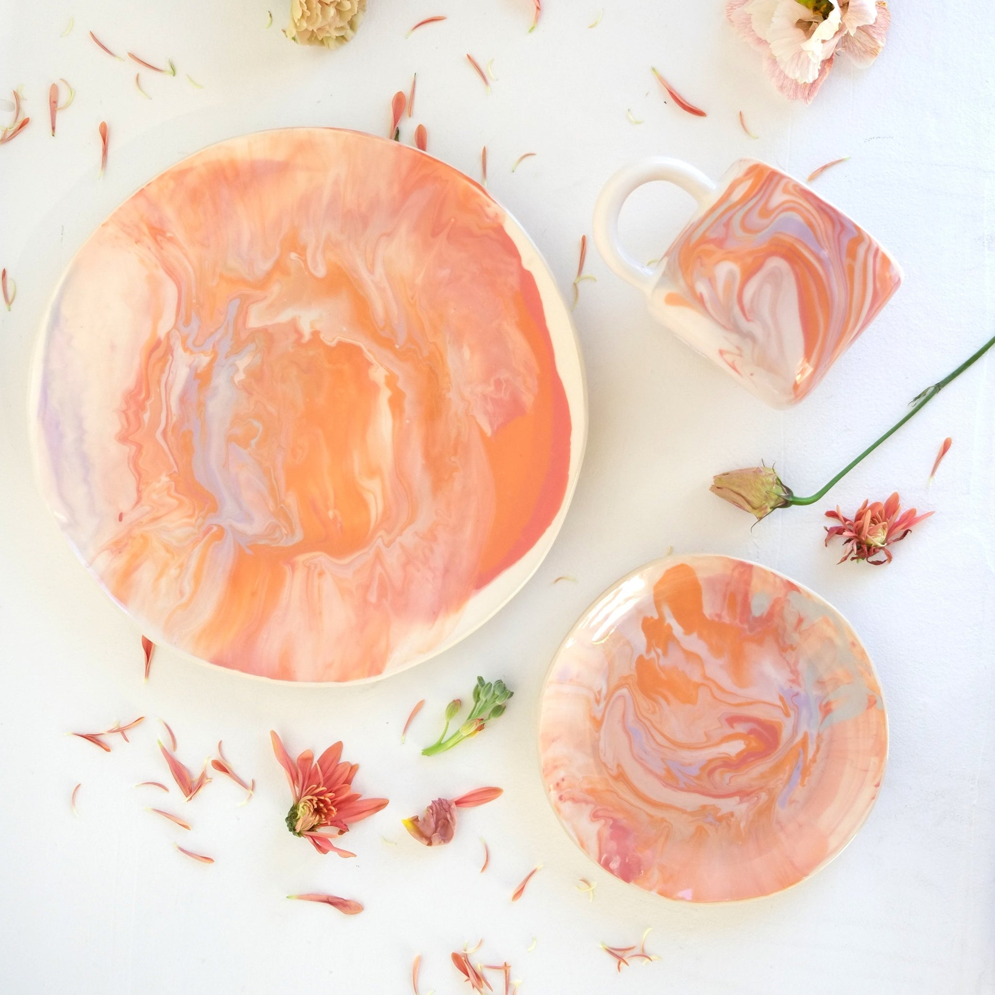 Marbled California Place Setting, Ocean Blue or Terra Cotta Sunset
